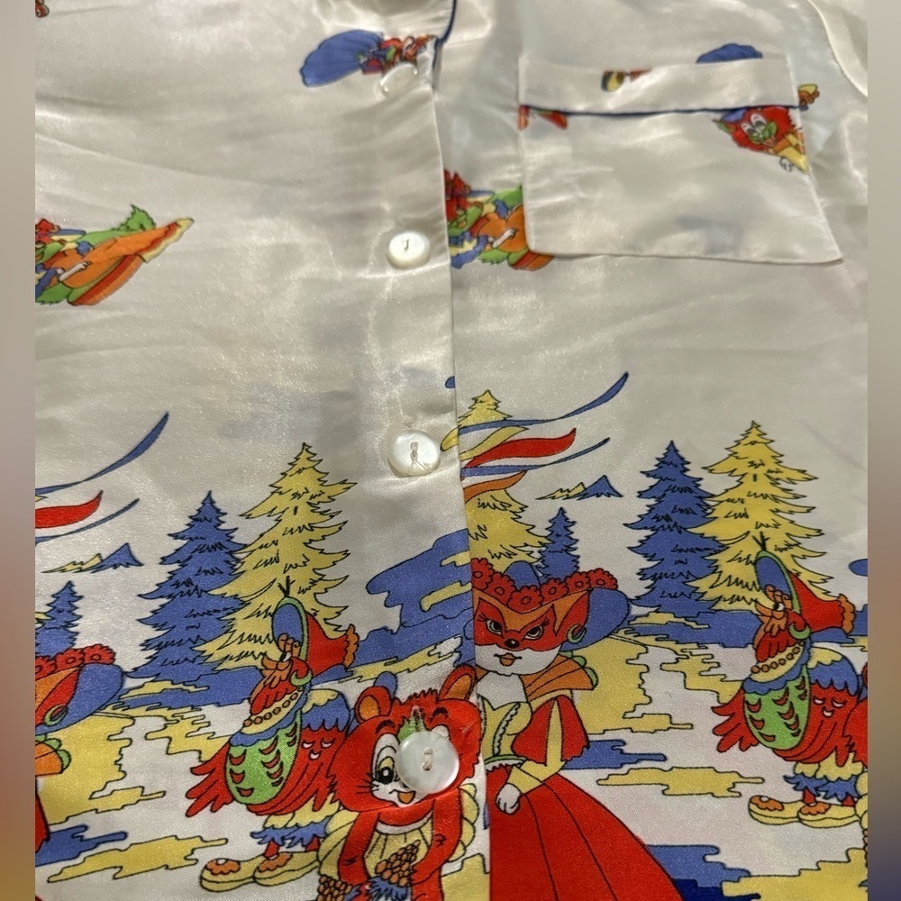Vintage Vietnam Cartoon Silk Like Button Down Shirt 1970’s Streetwear Fun Unique - Picture 4 of 16